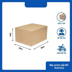 Hộp 25x22x12 cm - 3 lớp sóng B, mặt nâu, đáy mộc, nắp đối