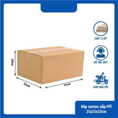 Hộp 25x15x10 cm - 3 lớp sóng B, mặt nâu, đáy mộc, nắp đối