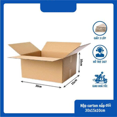 Hộp 30x15x10 cm - 3 lớp sóng B, mặt nâu, đáy mộc, nắp đối