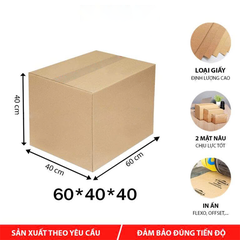 Hộp 60x40x40 cm - 3 lớp sóng C, 2 mặt nâu, nắp đối