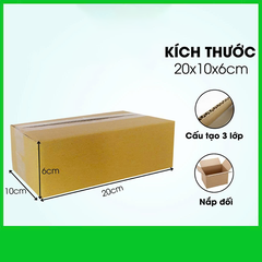 Hộp 20x10x6 cm - 3 lớp sóng B, mặt nâu, đáy mộc, nắp đối