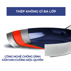 Chảo xào chống dính sâu lòng phủ tinh thể kim cương cao cấp blue diamond 28cm có nắp kính
