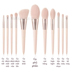 Bộ Cọ hồng 11 cây Make Up Cá Nhân Màu Hồng Bằng Lông Siêu Mềm Mượt