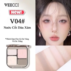 [VEECCI] Bảng Phấn Tạo khối VEECCI Kèm Bắt Sáng 4 Ô Đa năng tích hợp Má hồng