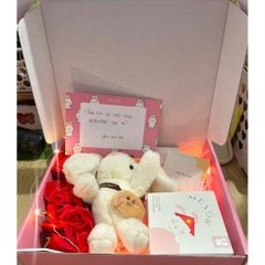 Hộp Quà Tặng Trang Điểm 20/10 dành cho bạn gái kèm túi quà, gấu bông, hoa sáp và đèn Menow Bunny Box Zuliacosmetics