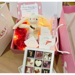 Hộp Quà Tặng Trang Điểm 20/10 dành cho bạn gái kèm túi quà, gấu bông, hoa sáp và đèn Menow Bunny Box Zuliacosmetics