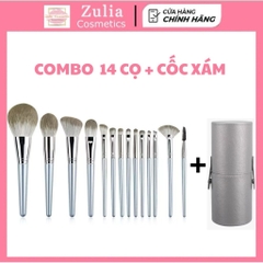 Bộ Cọ Trang Điểm 14 Cây Chuyên Makeup Cá Nhân Kèm Bao Da, Cốc Lông Siêu Mềm
