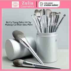 Bộ Cọ Trang Điểm 14 Cây Chuyên Makeup Cá Nhân Kèm Bao Da, Cốc Lông Siêu Mềm