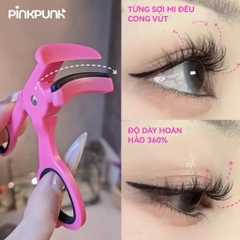 [PINKPUNK] Kẹp Mi Nhựa Pinkpunk Góc Rộng Vỏ Hồng Đen Caro Làm Cong Mi Nhanh, Kèm Silicon Thay Thế