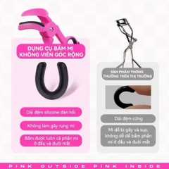 [PINKPUNK] Kẹp Mi Nhựa Pinkpunk Góc Rộng Vỏ Hồng Đen Caro Làm Cong Mi Nhanh, Kèm Silicon Thay Thế