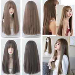 Tóc Giả Nguyên Đầu Thẳng Dài Có Da Đầu Mái Thưa Tóc Bộ Lưới Hoa Cao Cấp Mềm Mượt Tự Nhiên Cao Cấp