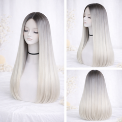Tóc Giả Nguyên Đầu Ombre Trắng Chân Đen Có Da Đầu Tự Nhiên Tóc Bộ Lưới Hoa Cao Cấp Không Mái Như Tóc Thật