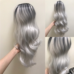Tóc Giả Nguyên Đầu Ombre Trắng Chân Đen Có Da Đầu Tự Nhiên Tóc Bộ Lưới Hoa Cao Cấp Không Mái Như Tóc Thật