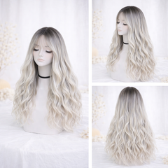 Tóc Giả Nguyên Đầu Ombre Trắng Chân Đen Có Da Đầu Tự Nhiên Tóc Bộ Lưới Hoa Cao Cấp Không Mái Như Tóc Thật
