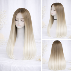 Tóc Giả Nguyên Đầu Ombre Nâu Có Da Đầu Tự Nhiên Tóc Bộ Lưới Hoa Cao Cấp Không Mái Như Tóc Thật