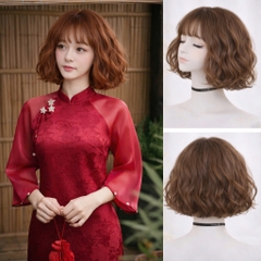 Tóc Giả Nguyên Đầu Sóng Xù Ngắn Vic Xù Có Da Đầu Mái Thưa Tóc Bộ Lưới Hoa Cao Cấp Mềm Mịn Tự Nhiên Như Tóc Thật