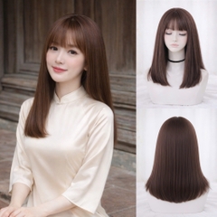 Tóc Giả Nguyên Đầu Thẳng Lửng Ngang Vai Có Da Đầu Mái Thưa Tóc Bộ Lưới Hoa Cao Cấp Mềm Mượt Tự Nhiên Như Tóc Thật
