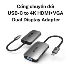 Mazer - Cổng chuyển đổi USB-C to 4K HDMI+VGA Dual Display Adapter