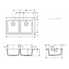 Chậu rửa chén Hansgrohe 43316290 2 hố đá S51