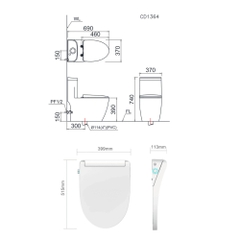 Bồn cầu 2 khối nắp điện tử Caesar CD1340 + TAF512H