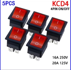 Công tắc bập bênh KCD4 4P 1TT 25x30mm, Công tắc màu đỏ