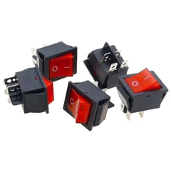Công tắc bập bênh KCD4 4P 1TT 25x30mm, Công tắc màu đỏ