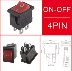 Công tắc bập bênh KCD4 4P 1TT 25x30mm, Công tắc màu đỏ