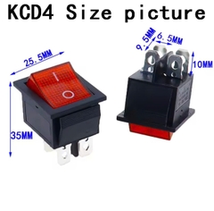 Công tắc bập bênh KCD4 4P 1TT 25x30mm, Công tắc màu đỏ