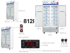 Tủ mát trưng bày Hòa Phát HSR D6812 812 lít DÀN ĐỒNG