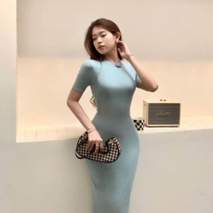 DD17 - Đầm Bodycon Cổ Tròn Tay Lửng Dáng Dài Ôm Body 123cm