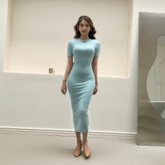 DD17 - Đầm Bodycon Cổ Tròn Tay Lửng Dáng Dài Ôm Body 123cm