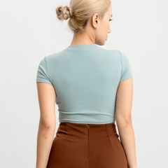 TC - Áo Thun Croptop Cổ Tròn Tay Con