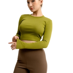 TD - Áo Tay Croptop Dài Cổ Tròn Ôm Dáng Trơn Thun Borip