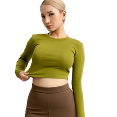 TD - Áo Tay Croptop Dài Cổ Tròn Ôm Dáng Trơn Thun Borip