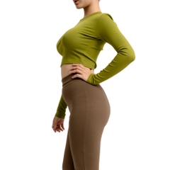 TD - Áo Tay Croptop Dài Cổ Tròn Ôm Dáng Trơn Thun Borip