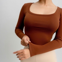 A8 - Áo Thun Croptop Cổ Vuông Vạt Bầu Dài Tay