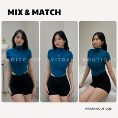 A14 - Áo Cổ Trụ Lọ 3 Phân Ôm Dáng Vạt Bầu Nữ Thun Borip