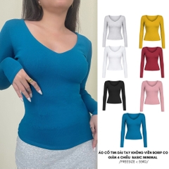 A32 - Áo Cổ Tim Dài Tay Dáng Dài Thun Cotton Borip