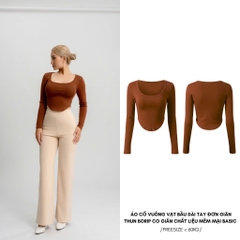 A8 - Áo Thun Croptop Cổ Vuông Vạt Bầu Dài Tay