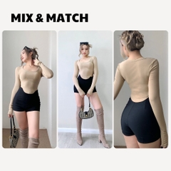 A8 - Áo Thun Croptop Cổ Vuông Vạt Bầu Dài Tay