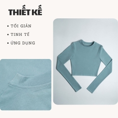 TD - Áo Tay Croptop Dài Cổ Tròn Ôm Dáng Trơn Thun Borip