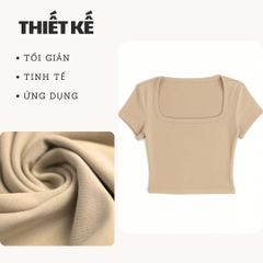 A7 - Áo Croptop Cổ Vuông Croptop Trơn Tay Con