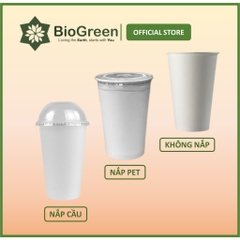 50 ly giấy trắng có nắp chịu nhiệt dùng 1 lần 16 oz 500ml