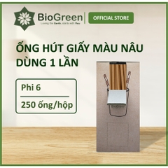 250 ống hút giấy màu nâu kraft uống cafe phi 6 Biogreen 3 lớp