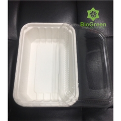 25 hộp FEST giấy bento 1 ngăn nắp nhựa 600ml
