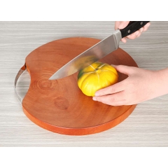 Thớt gỗ xà cừ tròn 29cm tay cầm inox