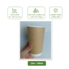 50 ly giấy kraft có nắp,2 lớp 1PE 260ml - 9oz, 360ml - 12oz, 500ml - 16oz chịu nhiệt dùng 1 lần