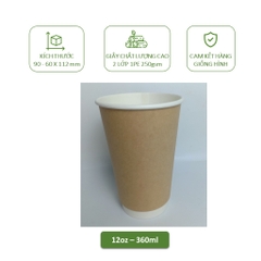50 ly giấy kraft có nắp,2 lớp 1PE 260ml - 9oz, 360ml - 12oz, 500ml - 16oz chịu nhiệt dùng 1 lần