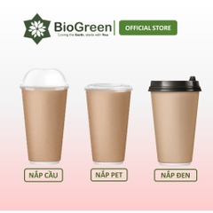 50 ly giấy kraft có nắp,2 lớp 1PE 260ml - 9oz, 360ml - 12oz, 500ml - 16oz chịu nhiệt dùng 1 lần