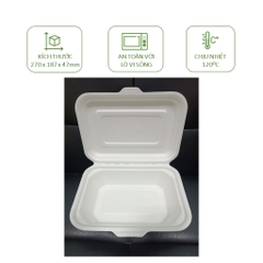 50 hộp bã mía 1 ngăn 600ml, 2 ngăn 950ml, 3 ngăn 1000ml hộp bento đựng thức ăn mang đi